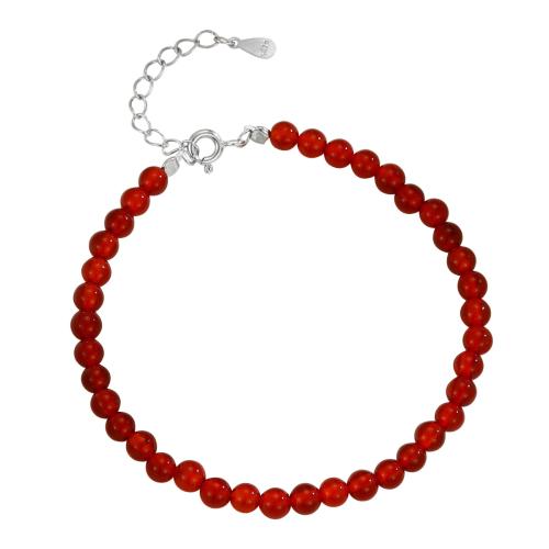 925 Sterling Silver Bangle Bracelet with Red Agate for woman silver color Sold By PC