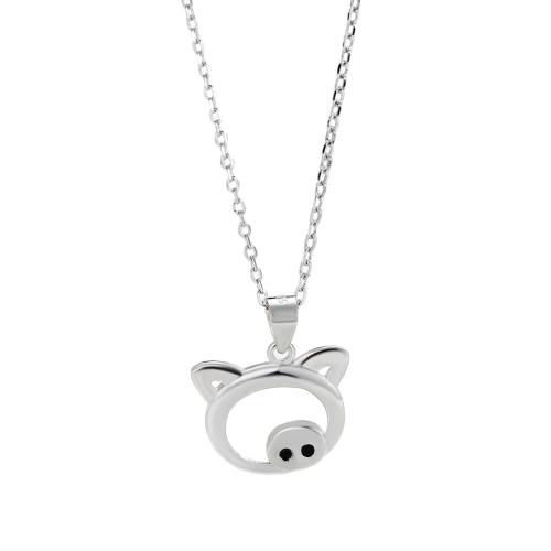 925 Sterling Silver Necklaces with 5CM extender chain Pig for woman & enamel silver color Length Approx 40 cm Sold By PC