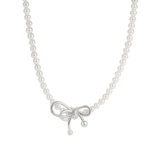 925 Sterling Silver Necklaces with Shell Pearl with 5CM extender chain Bowknot & for woman white Length Approx 35 cm Sold By PC