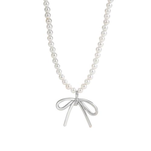 925 Sterling Silver Necklaces with Plastic Pearl with 5CM extender chain for woman white Length Approx 38 cm Sold By PC