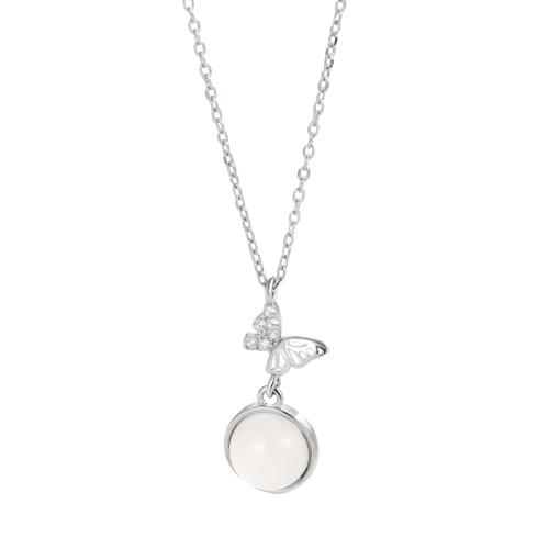 Colares de esterlina de prata, 925 prata esterlina, with Branco Calcedônia, with 5CM extender chain, para mulher, prateado, comprimento Aprox 40 cm, vendido por PC