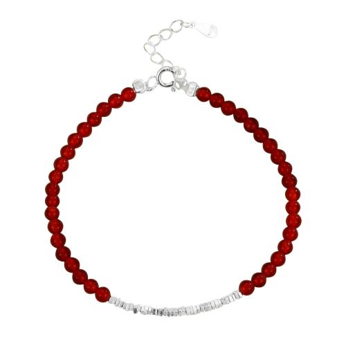 Sterling Silver Βραχιόλια, 925 Sterling Silver, με Red Agate, με 3CM επεκτατικού αλυσίδας, για τη γυναίκα, κόκκινος, Μήκος Περίπου 16 cm, Sold Με PC