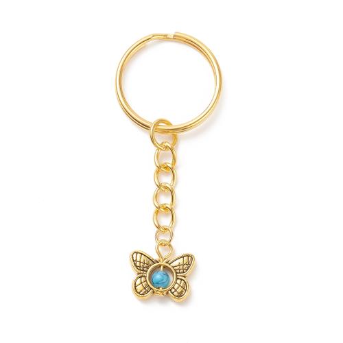 Zinc Alloy Key Clasp with Gemstone & Brass plated random style & portable & multifunctional The size is 6.5-7.5 cm Sold By Bag