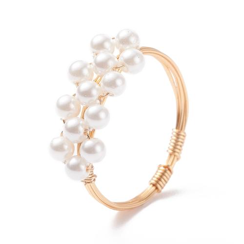 Brass Finger Ring with Plastic Pearl & for woman golden Sold By PC