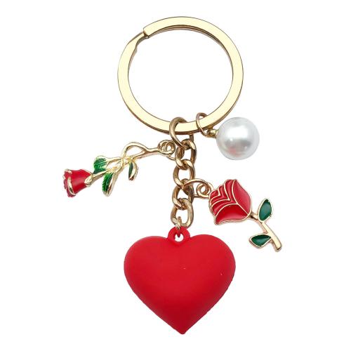 Zinc Alloy Key Clasp with Resin & Plastic Pearl portable & multifunctional & enamel golden Sold By PC