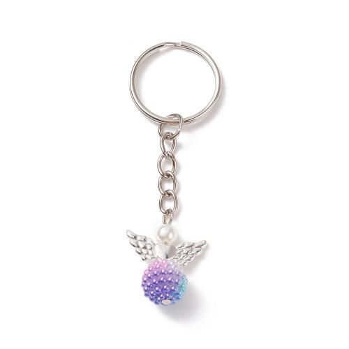 Zinc Alloy Key Clasp with Plastic Pearl & Acrylic random style & portable & multifunctional mixed colors Length 7.65cm Sold By PC