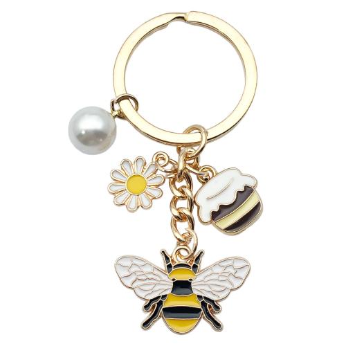 Zinc Alloy Key Clasp with Plastic Pearl portable & multifunctional & enamel golden Sold By PC