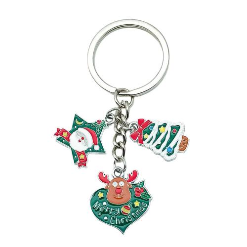 Zinc Alloy Key Clasp portable & Christmas Design & multifunctional & enamel silver color Sold By PC