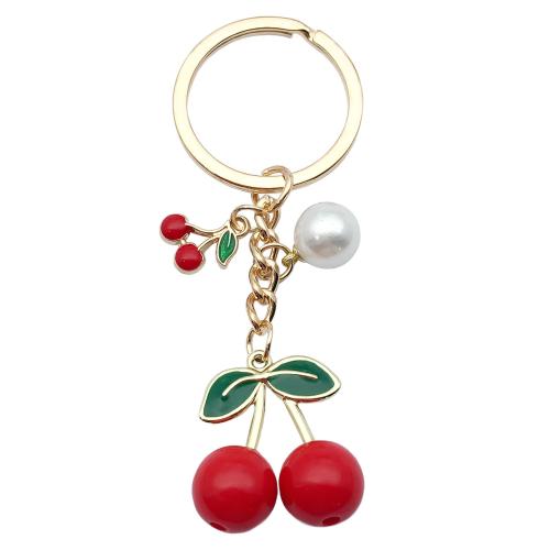 Zinc Alloy Key Clasp with Resin & Plastic Pearl portable & multifunctional & enamel golden Sold By PC