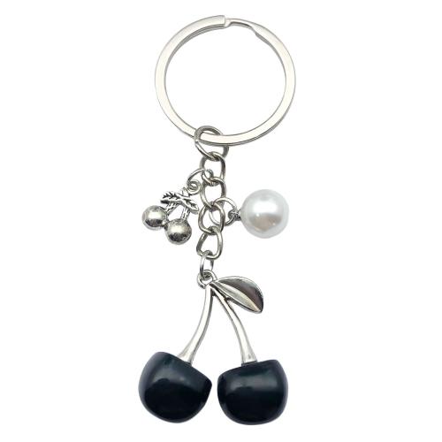 Zinc Alloy Key Clasp with Resin & Plastic Pearl portable & multifunctional silver color Sold By PC