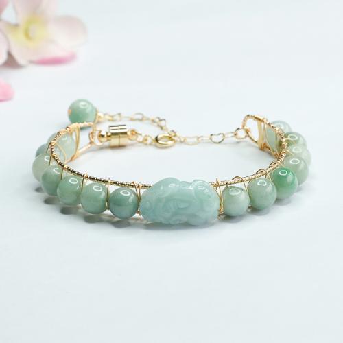 jade bracelet, avec alliage de zinc, bête sauvage Fabuleuse, gravé, style folk & pour femme, grade A, beads length 8mm, Longueur Environ 6-8 pouce, Vendu par PC