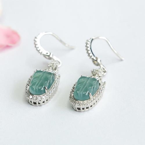 Jadeite Drop Earring with Zinc Alloy Leaf folk style & for woman & with rhinestone Grade A jadeite size Sold By Pair