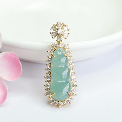 Gemstone Pendants Jewelry Jadeite with Brass Bean folk style & DIY & with rhinestone Grade A Sold By PC