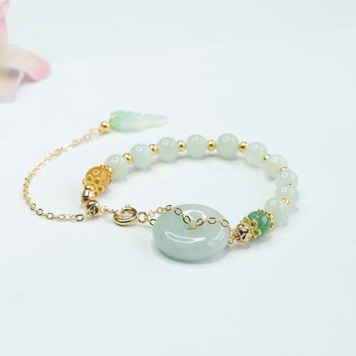 jade bracelet, avec alliage de zinc, style folk & unisexe, beads length 6mm, Longueur Environ 6-8 pouce, Vendu par PC