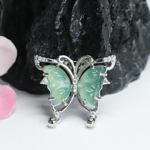 Gemstone Pendants Jewelry Jadeite with Brass Butterfly folk style & DIY & with rhinestone Grade A Sold By PC