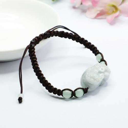 jade bracelet, avec cordon de polyester, bête sauvage Fabuleuse, fait à la main, style folk & unisexe & tressé, grade A, Longueur Environ 6-10 pouce, Vendu par PC