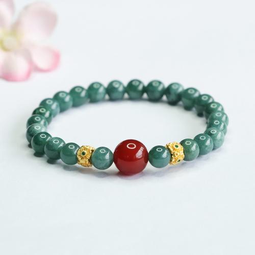 jade bracelet, avec agate rouge & alliage de zinc, Rond, style folk & pour femme, beads length 6mm, 10mm, Longueur Environ 6-8 pouce, Vendu par PC