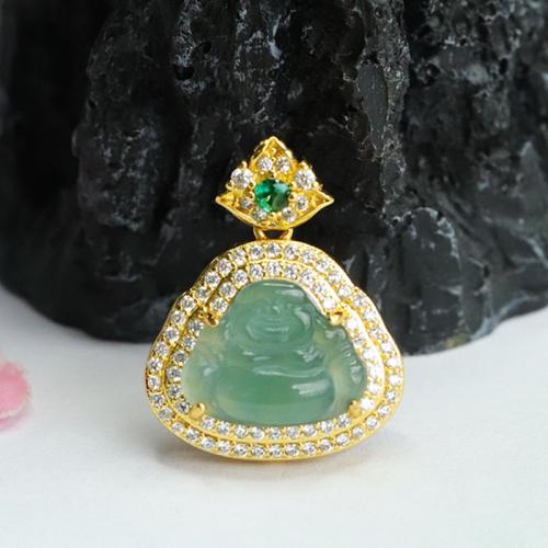 Gemstone Pendants Jewelry Jadeite with Brass Buddha folk style & DIY & with rhinestone Grade A Sold By PC