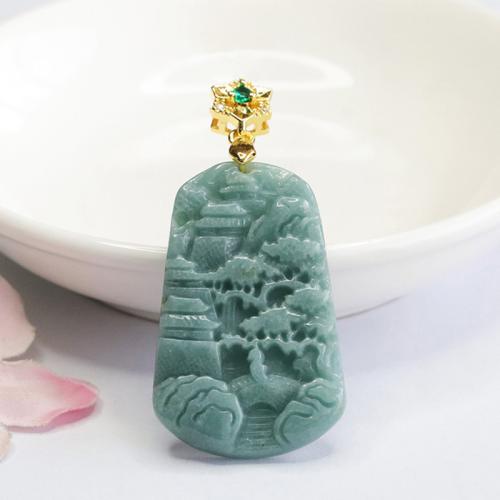 Gemstone Pendants Jewelry Jadeite with Brass Carved folk style & DIY Grade A Sold By PC