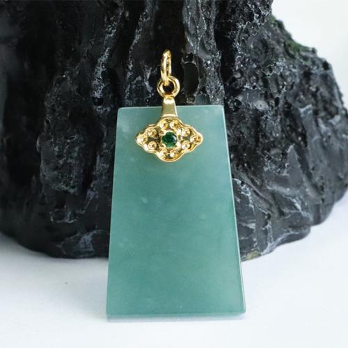 Gemstone Pendants Jewelry Jadeite with Brass Geometrical Pattern folk style & DIY Grade A Sold By PC