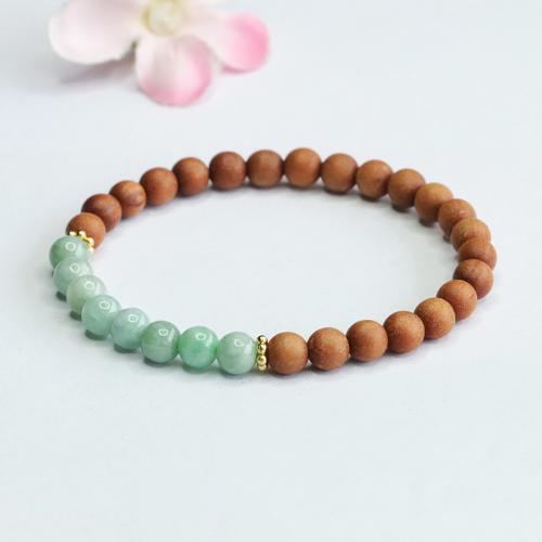 Bois de santal bracelet, avec jade & alliage de zinc, Rond, fait à la main, style folk & pour femme, beads length 6mm, Longueur Environ 6-8 pouce, Vendu par PC