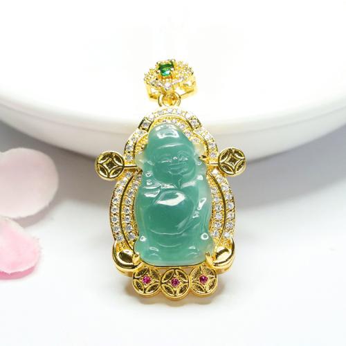 Gemstone Pendants Jewelry Jadeite with Brass God of Wealth folk style & DIY & with rhinestone Grade A Sold By PC