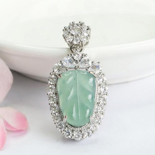 Gemstone Pendants Jewelry Jadeite with Brass Leaf folk style & DIY & with rhinestone Grade A Sold By PC