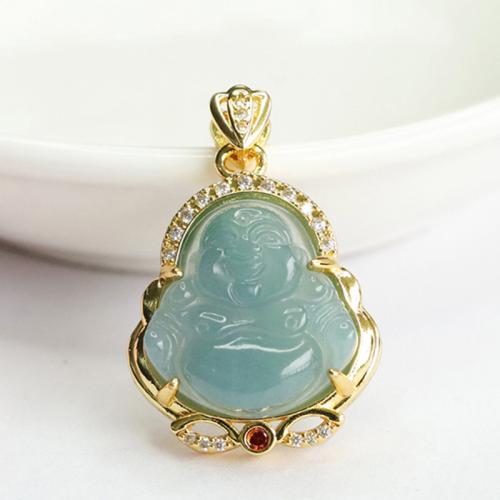 Bijoux Pendentifs en pierres gemmes, jade, avec laiton, bouddha, style folk & DIY & avec strass, grade A, 19x17mm, Vendu par PC