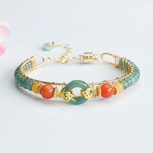 jade bracelet, avec alliage de zinc, style folk & pour femme, grade A, beads length 5mm, Longueur Environ 6-8 pouce, Vendu par PC