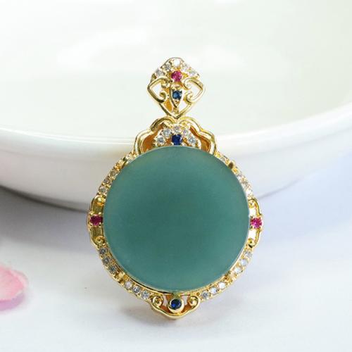 Gemstone Pendants Jewelry Jadeite with Brass folk style & DIY & with rhinestone Grade A 20mm Sold By PC