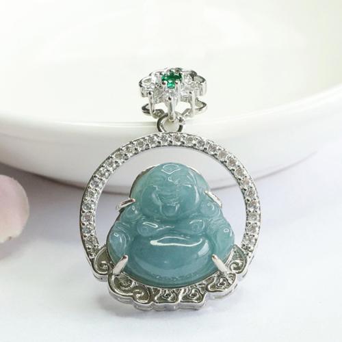 Bijoux Pendentifs en pierres gemmes, jade, avec laiton, bouddha, style folk & DIY & avec strass, grade A, 17x17mm, Vendu par PC