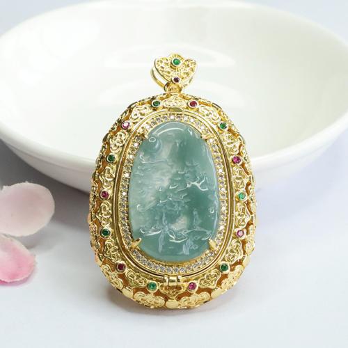 Gemstone Pendants Jewelry Jadeite with Brass folk style & DIY jadelte size Sold By PC