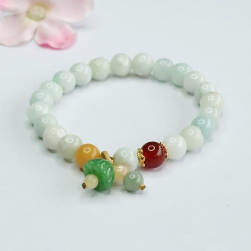 翡翠 ブレスレット, ロータス莢, 民俗様式 & ユニセックス, グレードA, beads length 7-8mm, 長さ 約 6-8 インチ, 売り手 パソコン