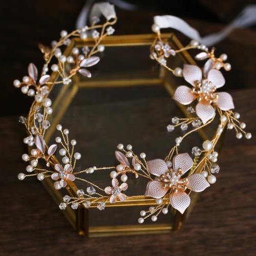 Headband Zinc Alloy with Plastic Pearl for bridal & with rhinestone golden Sold By PC