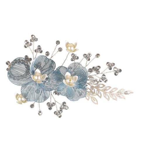 Brude Hair Flowers, Zinc Alloy, med Krystal & Plastic Pearl, til brude, flere farver til valg, 110x90mm, Solgt af PC