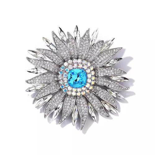 Zinklegering broches, Zinc Alloy, met Kristal, voor vrouw & met strass, meer kleuren voor de keuze, 57x57mm, Verkocht door PC