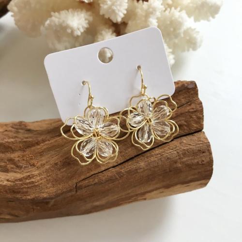 Zinc Alloy Drop Earrings Plastic Pearl with Crystal & Zinc Alloy Flower fashion jewelry & for woman 26mm Sold By Pair