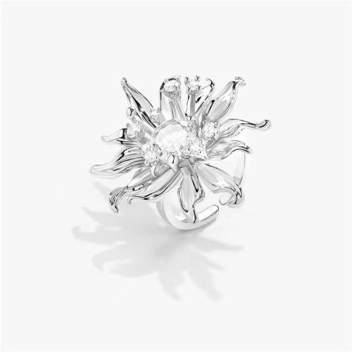 Zinc Alloy Finger Ring Flower fashion jewelry & for woman & with rhinestone US Ring Sold By PC