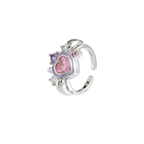 Bague en alliage de zinc, bijoux de mode & pour femme & émail & avec strass, Taille:7, Vendu par PC