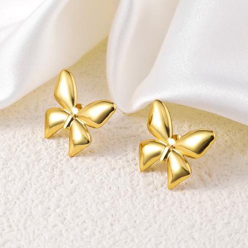 Stainless Steel Stud Earrings 304 Stainless Steel Butterfly 18K gold plated fashion jewelry & for woman golden Sold By Pair