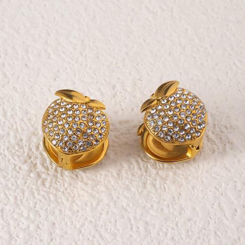 Stainless Steel Lever Back Earring 304 Stainless Steel Apple 18K gold plated fashion jewelry & micro pave cubic zirconia & for woman golden Sold By Pair