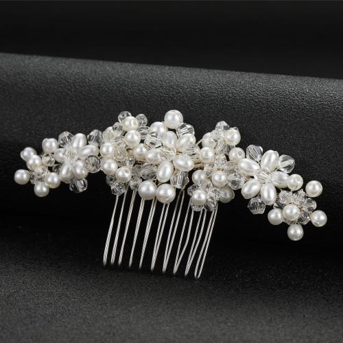 Dekoratív Hair Combs, Műanyag Pearl, -val sárgaréz huzal & Kristály, divat ékszerek & a nő, több színt a választás, 100x50mm, Által értékesített PC