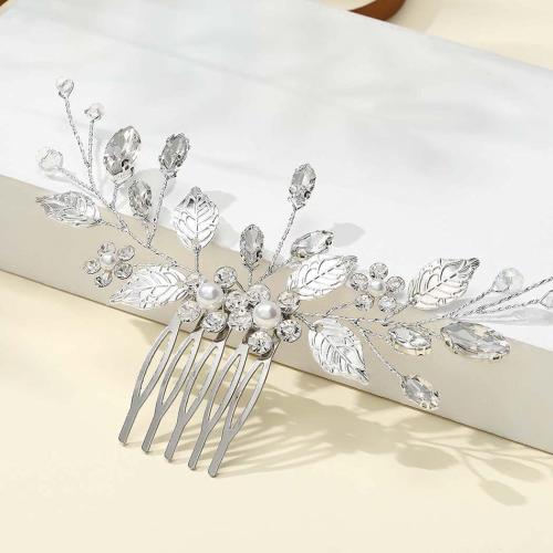 Decorative Hair Combs Iron with brass wire & Plastic Pearl fashion jewelry & for woman & with rhinestone Sold By PC