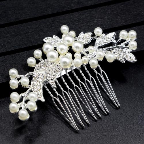 Decorative Hair Combs Zinc Alloy with Rhinestone & Plastic Pearl fashion jewelry & for woman Sold By PC