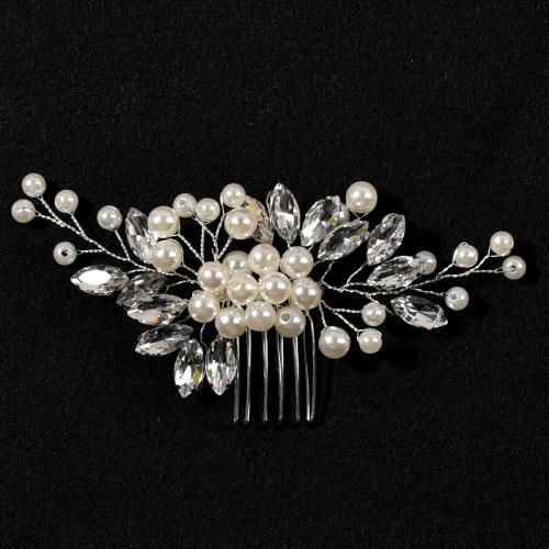 Decorative Hair Combs Plastic Pearl with brass wire & Rhinestone fashion jewelry & for woman Sold By PC