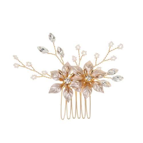 Decorative Hair Combs Zinc Alloy with Seedbead fashion jewelry & for woman & with rhinestone golden Sold By PC