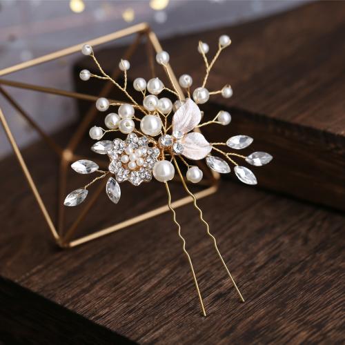 Hair Stick Zinc Alloy with Plastic Pearl fashion jewelry & for woman & with rhinestone Sold By PC