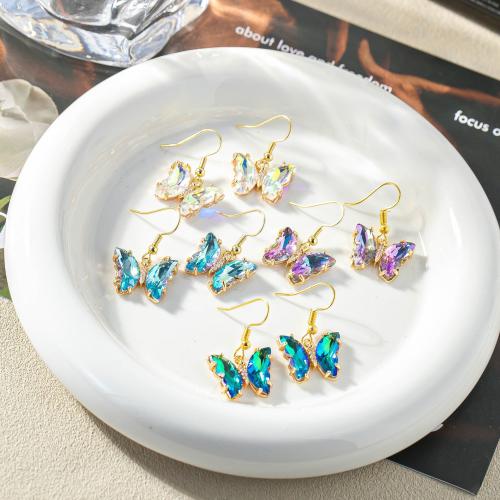 Crystal Earrings Brass with Crystal Butterfly fashion jewelry & for woman Sold By Pair