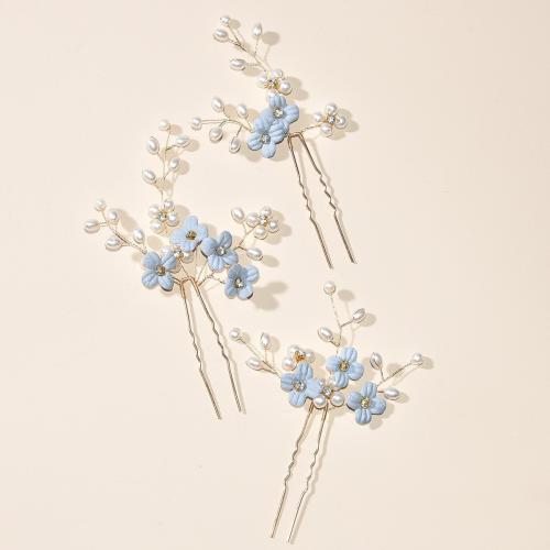 Hair Stick Plastic Pearl with brass wire three pieces & fashion jewelry & for woman Sold By Set