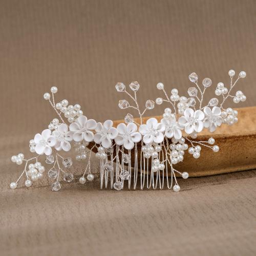 Decorative Hair Combs Plastic Pearl with brass wire & Polymer Clay & Crystal fashion jewelry & for woman Sold By PC